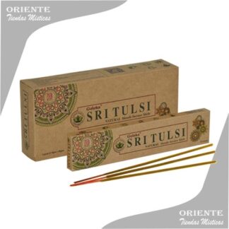 sahumerio sritulsi goloka caja color madera con 3 inciensos en la base